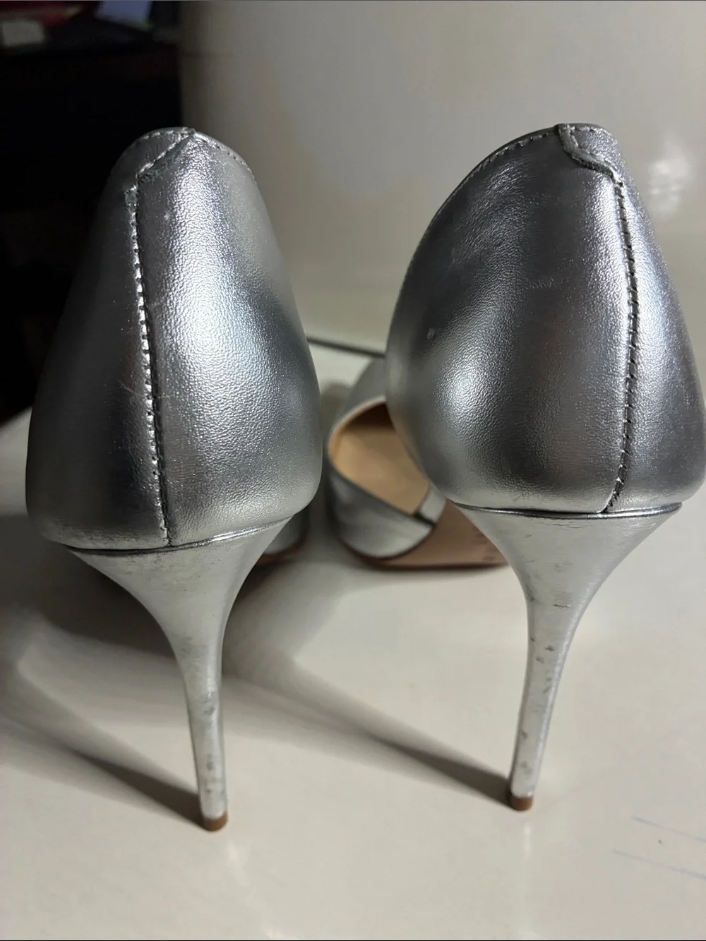 SCHUTZ Metallic Silver Pointed-Toe Cutout Pumps